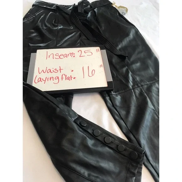 Ryegrass Black Faux Leather Tie Front Pants Button Ankle Womens Sz 10 Wide Taper - Picture 12 of 14